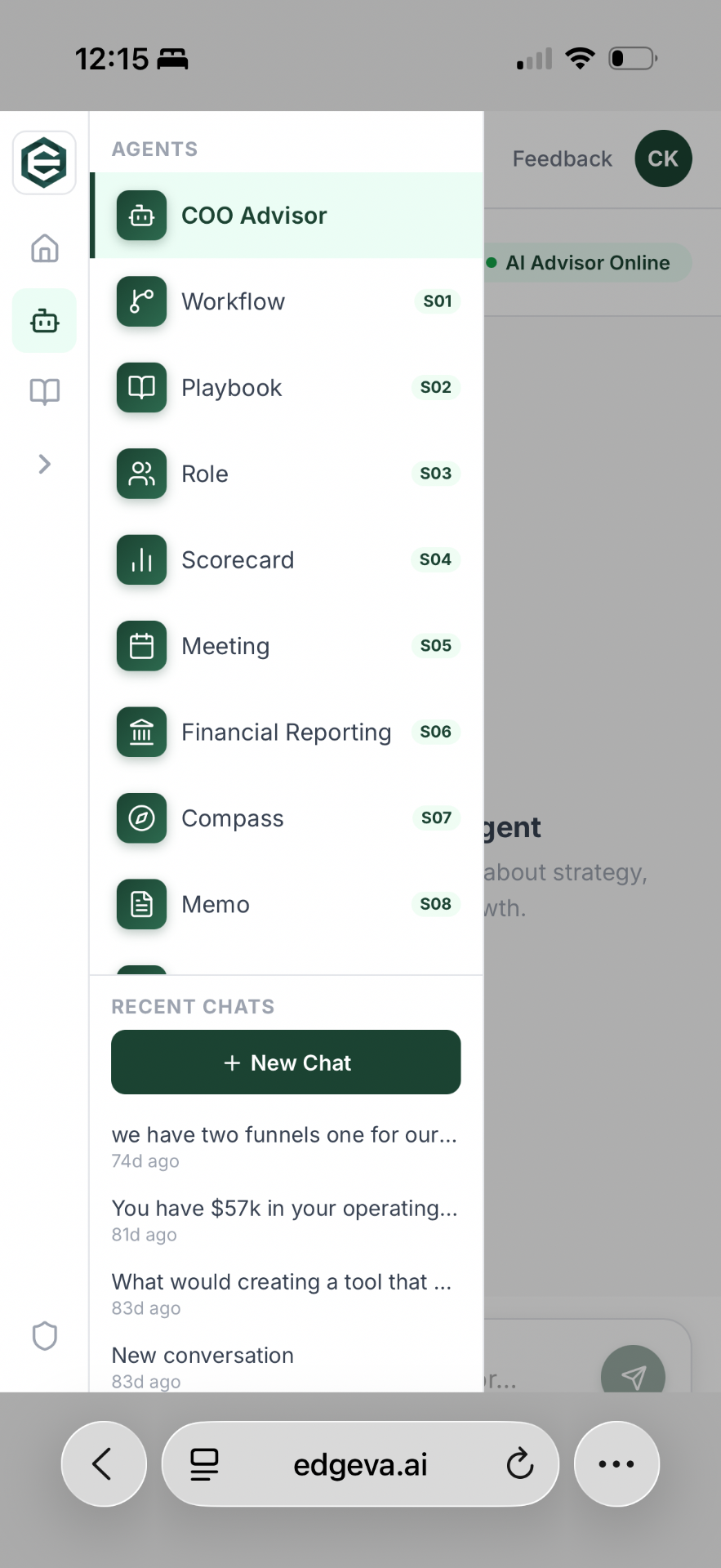 AI agent menu