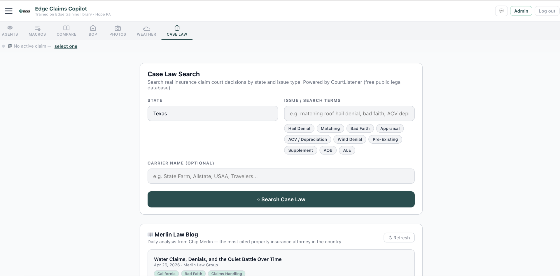 Insurance Case Law Search screenshot